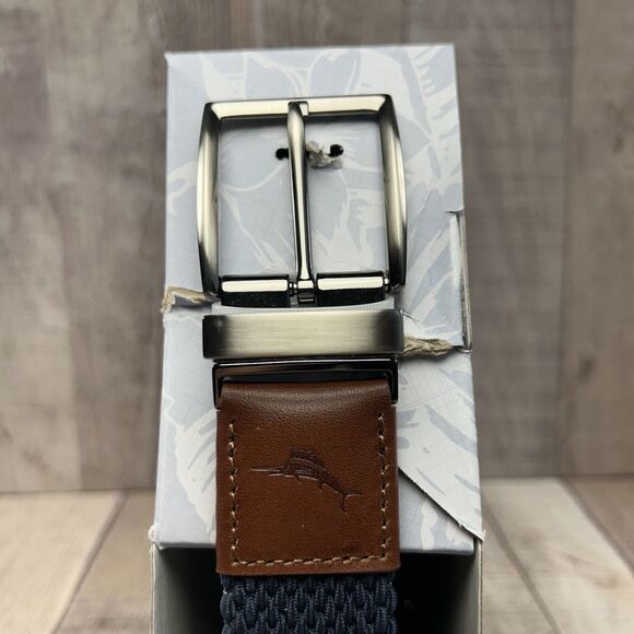 Tommy Bahama Men's Stretch Braided Reversible Belt Size Large XL Khaki Navy - Picture 4 of 10